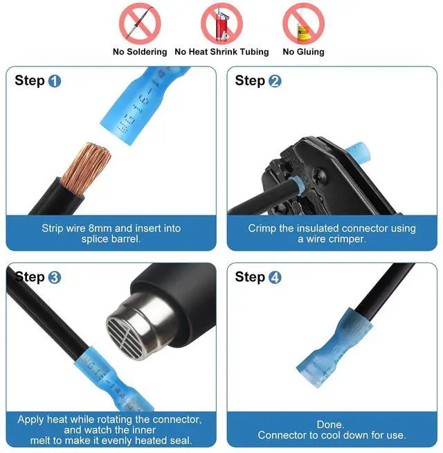 Alt view image 3 of 7 - 125PCS Heat Shrink Wire Connectors Kit, Waterproof Marine Grade Crimp Connectors, Tinned Copper Electrical Terminals, Butt Ring Fork Spade Hook, 22-10 AWG, 3 Colors