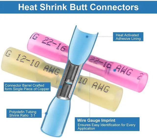 Alt view image 4 of 7 - 125PCS Heat Shrink Wire Connectors Kit, Waterproof Marine Grade Crimp Connectors, Tinned Copper Electrical Terminals, Butt Ring Fork Spade Hook, 22-10 AWG, 3 Colors