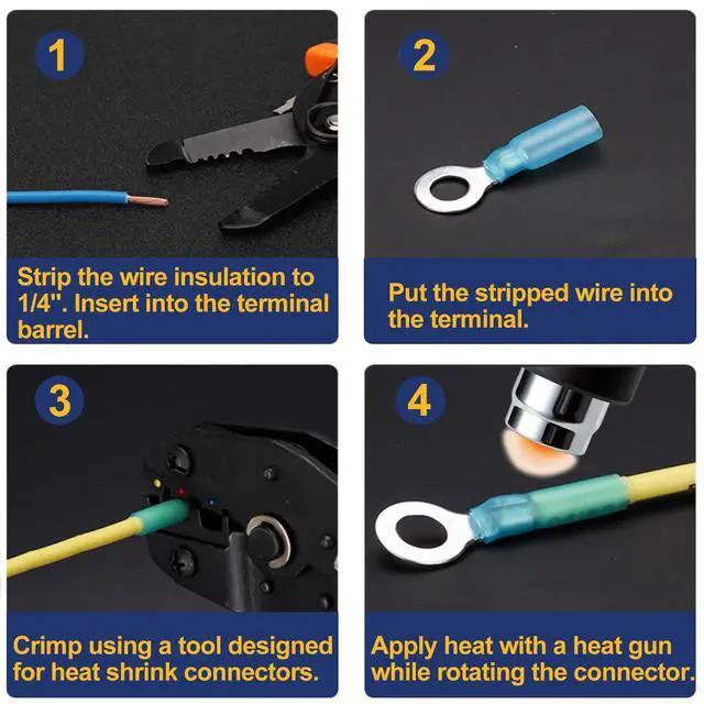 Alt view image 4 of 5 - 125Pcs Heat Shrink Ring Wire Connectors#10,1/4",5/16"(3 Colors/3Sizes) 12-10 16-14 22-16 Gauge Waterproof Automotive Marine Electrical Terminals KitInsulated Crimp Connector Assortment