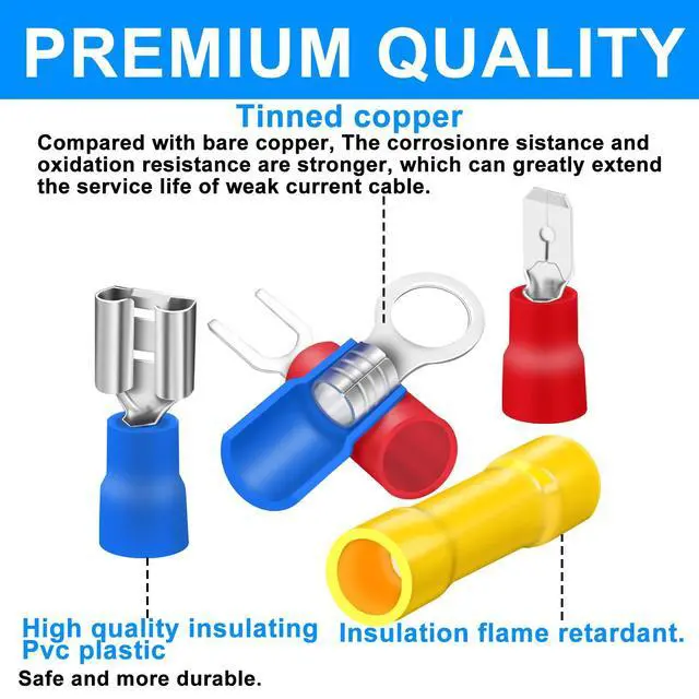 Alt view image 3 of 7 - 150PCS Mixed Quick Disconnect Electrical Insulated Butt Bullet Spade Fork Ring Solderless Crimp Terminals 18 Types Wire Connectors Assortment Kit