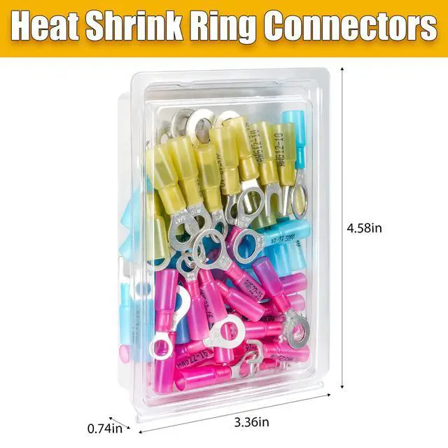 Alt view image 7 of 7 - 65PCS Marine Grade Heat Shrink Wire Connectors-Electrical Connectors Kit of Tinned Red Copper,Crimp Insulated Ring Fork Spade Butt Splice AWG22-16 16-14 12-10 Gauge (65pcs Kit, AWG 22-10)