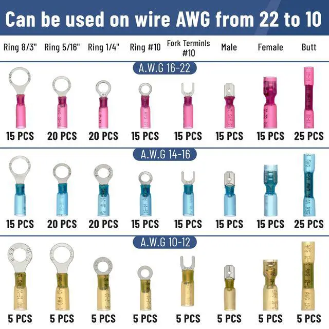 Alt view image 2 of 7 - Heat Shrink Wire Connectors Kit, 320 pcs, Ring Fork Spade Butt Splices, Electrical Connectors Kit