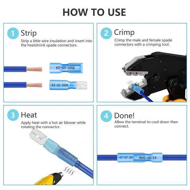 Alt view image 3 of 6 - Heat Shrink Spade Connectors 22-10 AWG Female Male Spade Terminal Kit Insulated Crimp Electrical Wire Connector for Marine Automotive Wiring (Pack of 50Pcs)