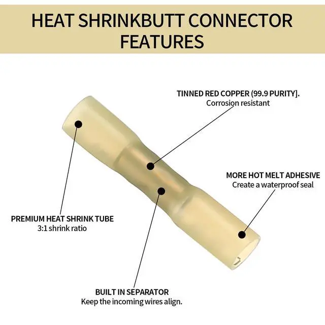 Alt view image 4 of 7 - 130 Pcs Heat Shrink Butt Connectors Kit, 10-26 AWG Butt Splice Electrical Wire Connectors Kit, Waterproof Insulated Marine Automotive Crimp Terminals Butt Splice Connectors for Boat Truck