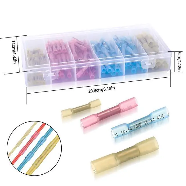 Alt view image 3 of 7 - 130 Pcs Heat Shrink Butt Connectors Kit, 10-26 AWG Butt Splice Electrical Wire Connectors Kit, Waterproof Insulated Marine Automotive Crimp Terminals Butt Splice Connectors for Boat Truck