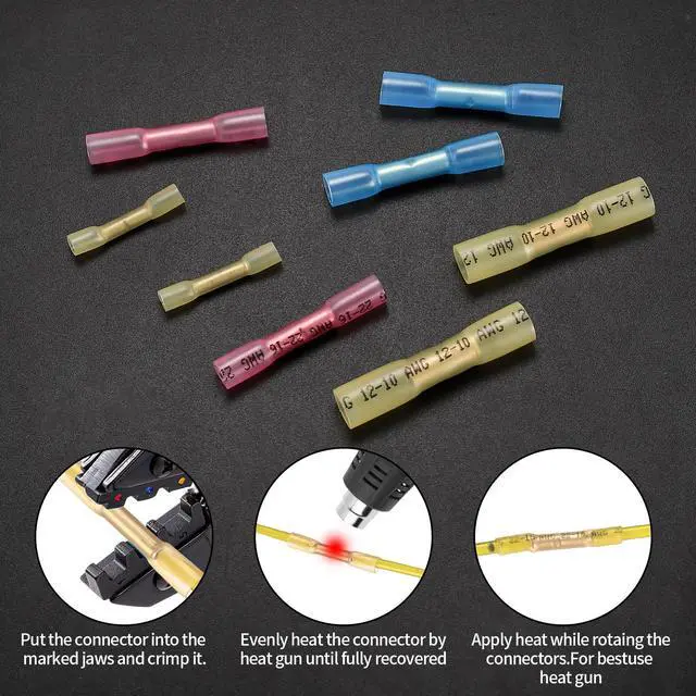 Alt view image 5 of 7 - 130 Pcs Heat Shrink Butt Connectors Kit, 10-26 AWG Butt Splice Electrical Wire Connectors Kit, Waterproof Insulated Marine Automotive Crimp Terminals Butt Splice Connectors for Boat Truck