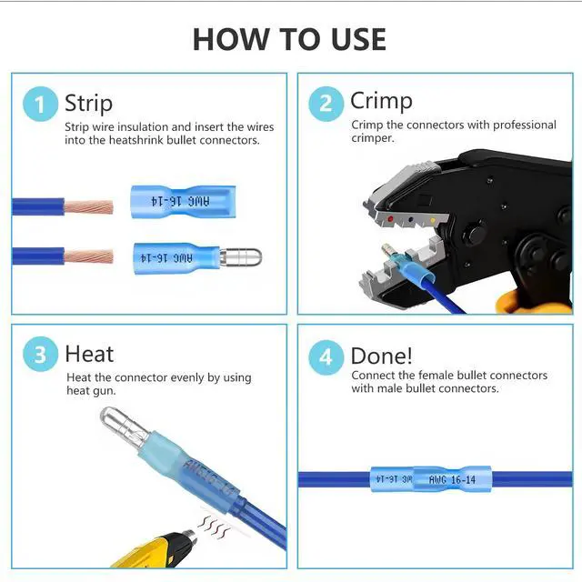 Alt view image 3 of 6 - Heat Shrink Bullet Wire Connectors Kit 22-10AWG Male and Female Bullet Connector Set for Marine Automotive Stereo Wiring (Pack of 60PCS)