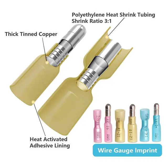 Alt view image 4 of 6 - Heat Shrink Bullet Wire Connectors Kit 22-10AWG Male and Female Bullet Connector Set for Marine Automotive Stereo Wiring (Pack of 60PCS)
