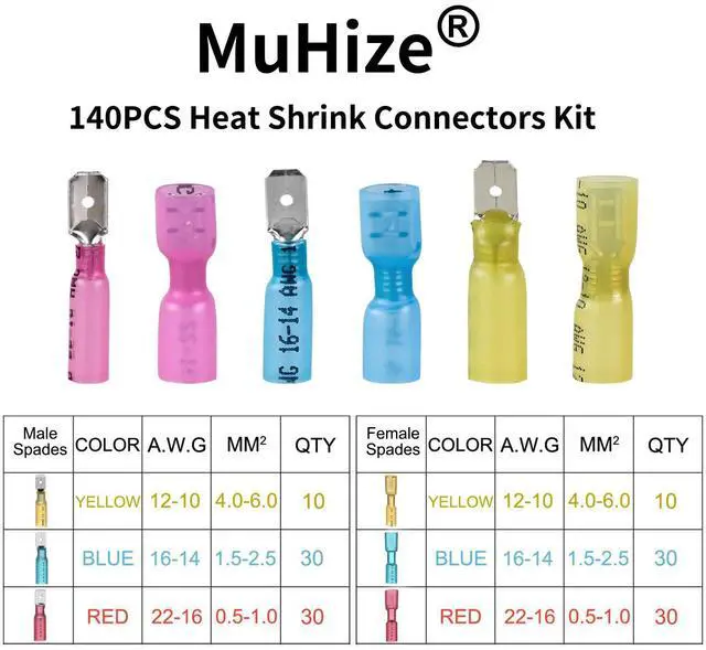 Alt view image 2 of 7 - Terminal Connector Kit 140 Pcs 22-10 AWG Insulated Waterproof Wire Terminals, Ring Fork Spade Butt Splices for Automotive Marine Truck, Copper PVC Electrical Connectors