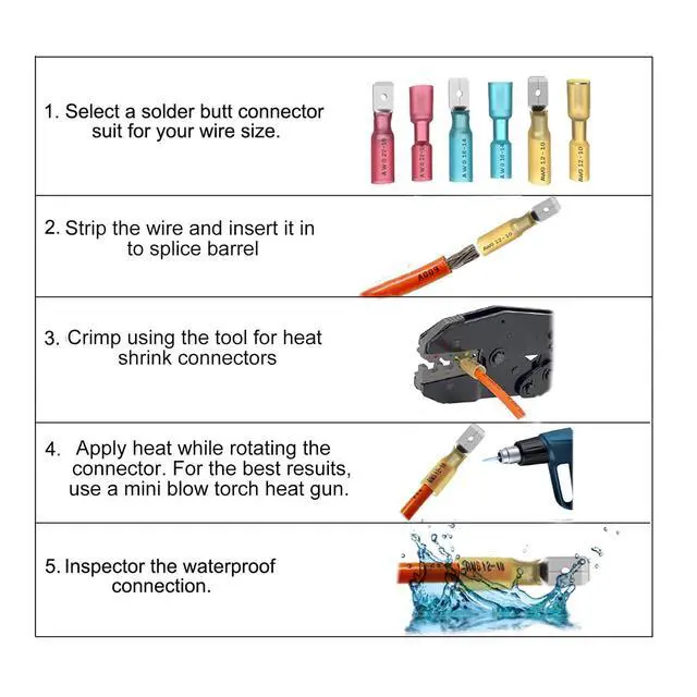 Alt view image 4 of 7 - Terminal Connector Kit 140 Pcs 22-10 AWG Insulated Waterproof Wire Terminals, Ring Fork Spade Butt Splices for Automotive Marine Truck, Copper PVC Electrical Connectors