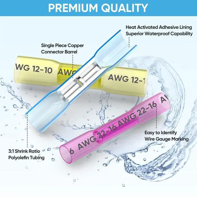 Alt view image 2 of 7 - 120 PCS Heat Shrink Butt Connectors Kit, AWG 24 10 4 Sizes Butt Splice, Insulated Waterproof Electrical Marine Automotive Wire Crimp Terminals (120pcs)