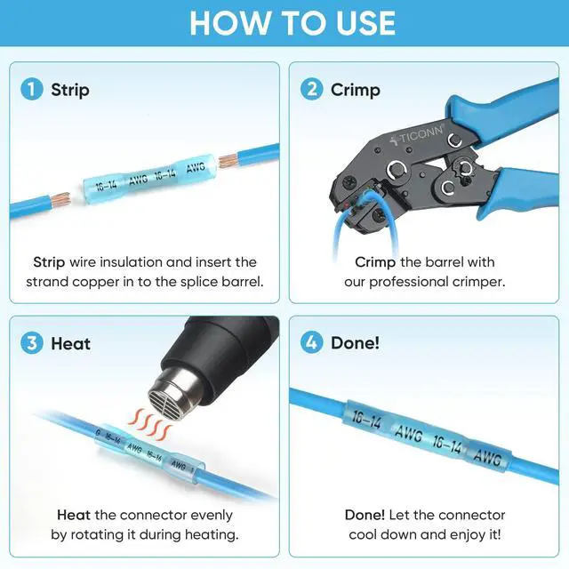 Alt view image 3 of 7 - 120 PCS Heat Shrink Butt Connectors Kit, AWG 24 10 4 Sizes Butt Splice, Insulated Waterproof Electrical Marine Automotive Wire Crimp Terminals (120pcs)