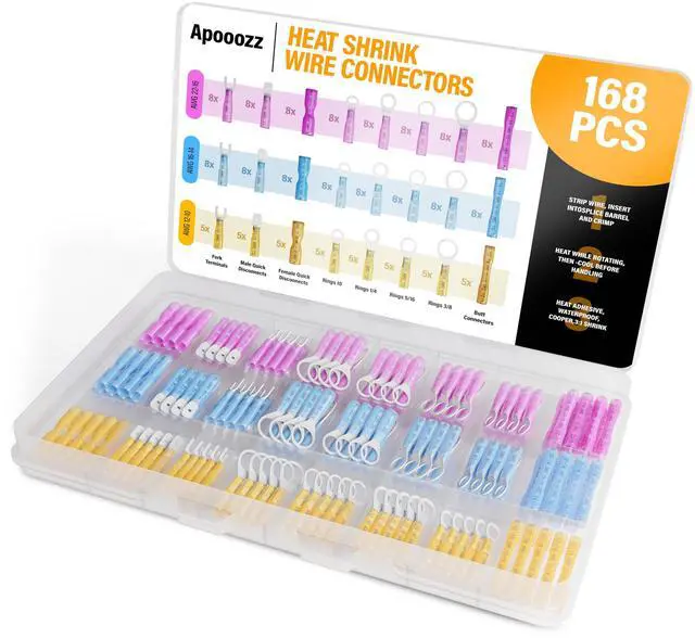 Main image of 168 Pcs Heat Shrink Wire Connectors Kit- Electrical Waterproof Crimp Terminals Set- Insulated Rings Forks Spade Butt Splices- Wiring Connector Assortment for Automotive Marine Boat