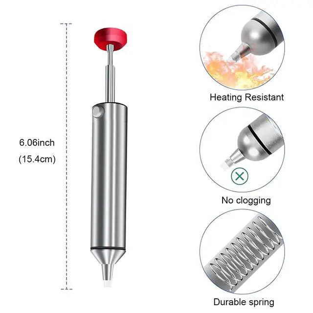 Alt view image 2 of 7 - Desoldering Pump Solder Sucker No Clog for Solder Removing with Replaceable Heat Resistan Silicone Sucking Nozzle, Desoldering Tool Sodering Pump Strong Vacuum Aluminum Suction Remover Tool