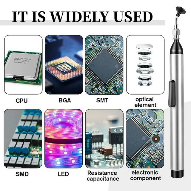 Alt view image 5 of 5 - Vacuum Sucking Pen Sucker Pump IC SMD Pick Up Soldering Set Solder Remover Tool with 3 Suction Headers Suction Remover Desoldering for Electronics Repair Precision Component Placement