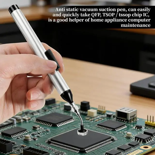 Alt view image 4 of 5 - Vacuum Sucking Pen Sucker Pump IC SMD Pick Up Soldering Set Solder Remover Tool with 3 Suction Headers Suction Remover Desoldering for Electronics Repair Precision Component Placement