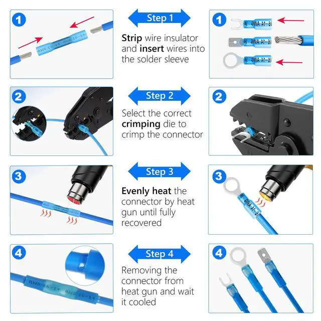 Alt view image 5 of 6 - 130PCS Heat Shrink Wire Connectors Kit, Electrical Waterproof Crimp Butt Terminals, Insulated Spade Connectors for Automotive Marine Boat Truck, Include Rings Forks Spade Butt Splices