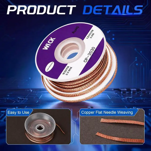 Alt view image 3 of 7 - 30 Pcs Solder Wick 3 Sizes Desoldering Wick 0.1/0.12/0.14 Inches 10 ft No Clean Low Residue Soldering Wicks Desoldering Coated Braid for Electronics Component Repair PCB Circuit Board Bulk