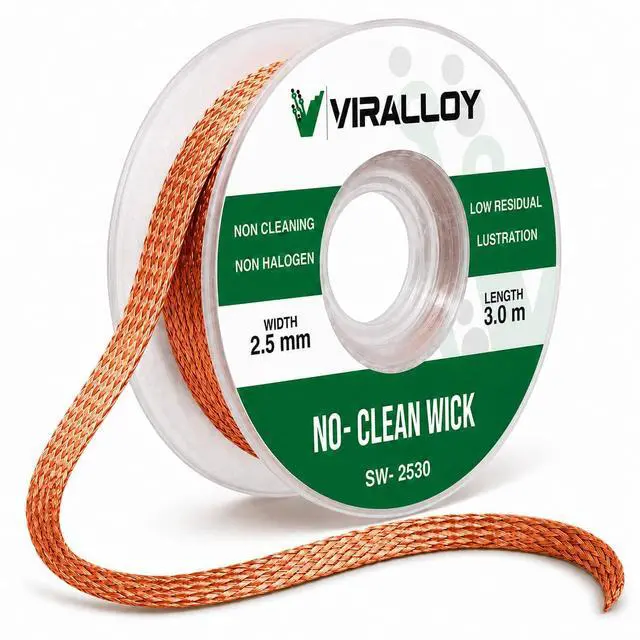 Main image of Solder Wick 2.5mm x 10ft No-Clean Rosin Desoldering Wick for Electronics, PCB & Circuit Board Repair | Copper Desoldering Braid for Soldering Kit, Soldering Iron Kit & Fer à Souder