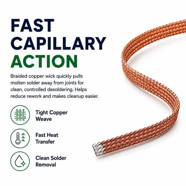 Alt view image 5 of 6 - Solder Wick 2.5mm x 10ft No-Clean Rosin Desoldering Wick for Electronics, PCB & Circuit Board Repair | Copper Desoldering Braid for Soldering Kit, Soldering Iron Kit & Fer à Souder