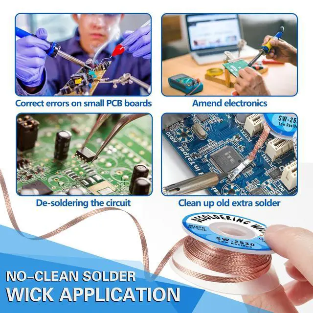 Alt view image 6 of 6 - 3 Pack Desoldering Wick, 10ft/3M Long 2.5mm Wide No-Clean Solder Removal Braid for Solder Cleaning & Electronic Component Disassembly, Model SW-2530