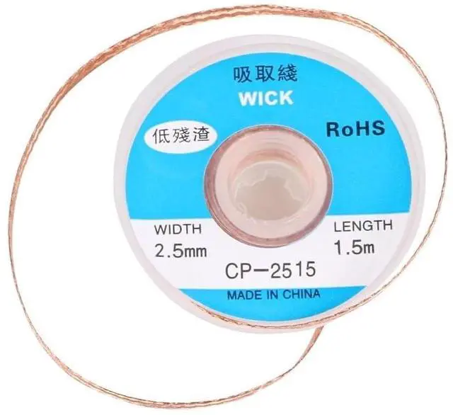 Main image of Solder Wicks, No-Clean Solder Braided Wicks Desoldering Wicks Solder Copper Wire Removal Tool, 2.5mm Width, 1.5 Meters Length, Roll of 1