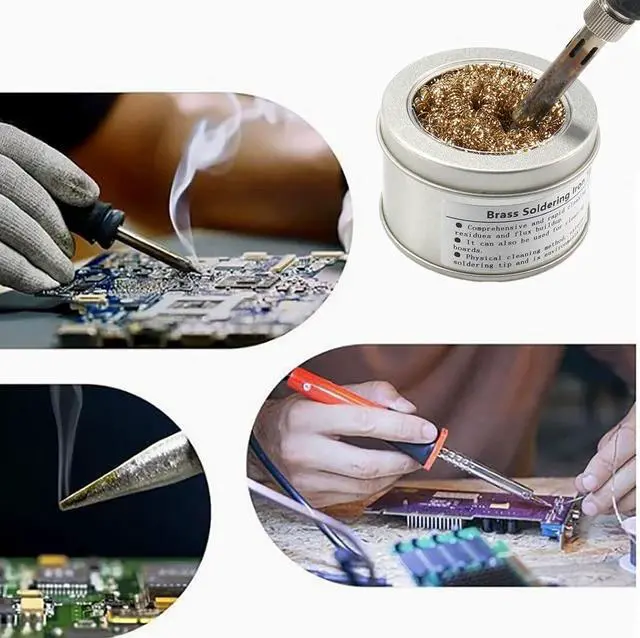 Alt view image 6 of 7 - Brass Wire & High-Temperature Sponge Soldering Iron Tip Cleaner Combo Kit for Solder & Flux Residues Cleaning, 12-Piece Set