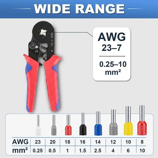 Alt view image 2 of 7 - Handy Ferrule Crimping Tool for 23-7 AWG Wire Terminals, Square Wire Crimper with Self-Adjusting Ratchet, Ferrule Crimpers for Electrical and Automotive Wiring