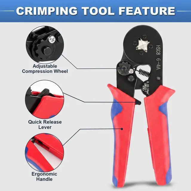 Alt view image 5 of 7 - Handy Ferrule Crimping Tool for 23-7 AWG Wire Terminals, Square Wire Crimper with Self-Adjusting Ratchet, Ferrule Crimpers for Electrical and Automotive Wiring