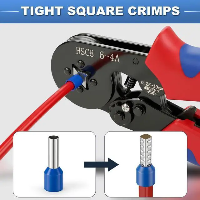 Alt view image 3 of 7 - Handy Ferrule Crimping Tool for 23-7 AWG Wire Terminals, Square Wire Crimper with Self-Adjusting Ratchet, Ferrule Crimpers for Electrical and Automotive Wiring