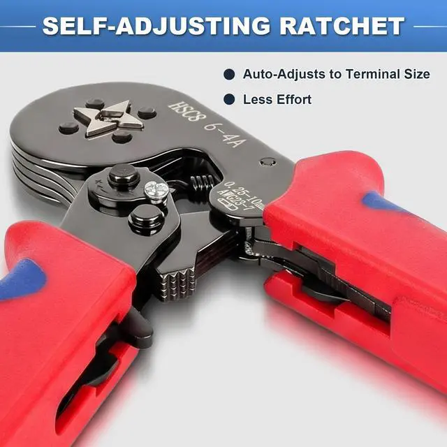 Alt view image 4 of 7 - Handy Ferrule Crimping Tool for 23-7 AWG Wire Terminals, Square Wire Crimper with Self-Adjusting Ratchet, Ferrule Crimpers for Electrical and Automotive Wiring