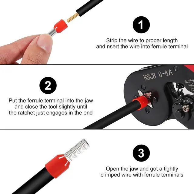 Alt view image 4 of 6 - 201PCS Ferrule Crimping Tool Kit, AWG23-10 Self-adjustable Ratchet Wire Crimping Tool Kit Crimper Plier Set with 200PCS Wire Terminals Crimping Connectors Wire End Ferrules Terminals
