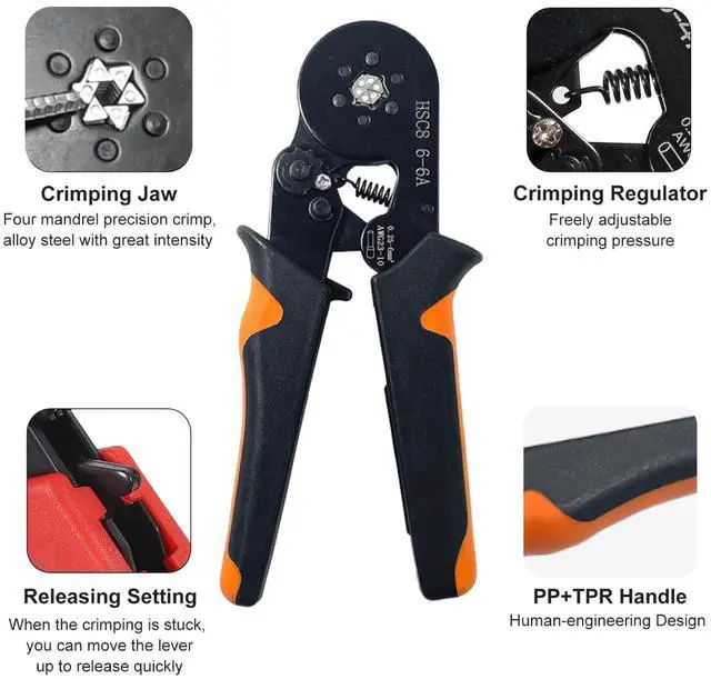 Alt view image 3 of 6 - 201PCS Ferrule Crimping Tool Kit, AWG23-10 Self-adjustable Ratchet Wire Crimping Tool Kit Crimper Plier Set with 200PCS Wire Terminals Crimping Connectors Wire End Ferrules Terminals