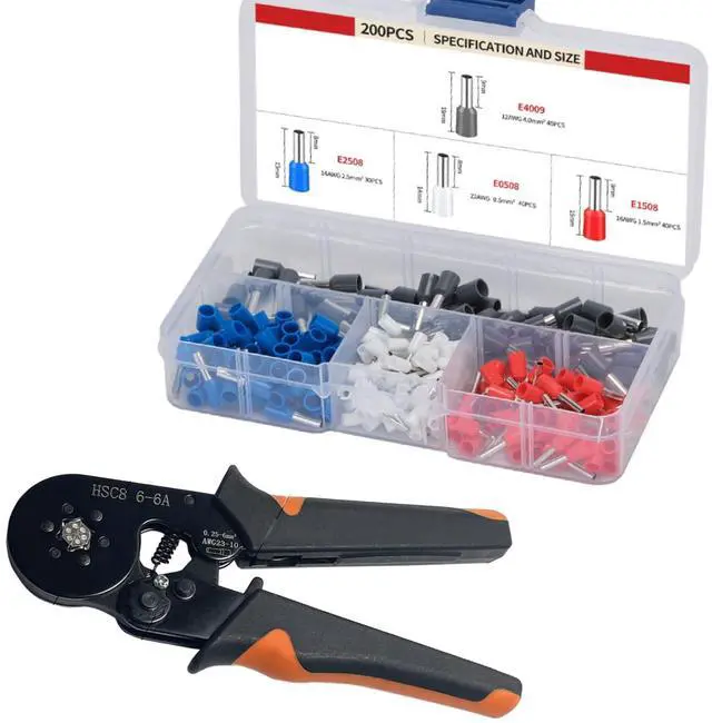 Alt view image 6 of 6 - 201PCS Ferrule Crimping Tool Kit, AWG23-10 Self-adjustable Ratchet Wire Crimping Tool Kit Crimper Plier Set with 200PCS Wire Terminals Crimping Connectors Wire End Ferrules Terminals