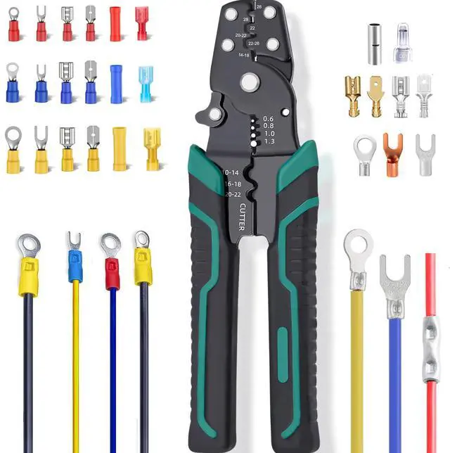 Main image of Wire Crimping Tool, Multifunctional stripping crimping pliers Wire stripper and crimping tool for Insulated Bare/Heat Shrink connectors Electrical Connectors(22-10 AWG)