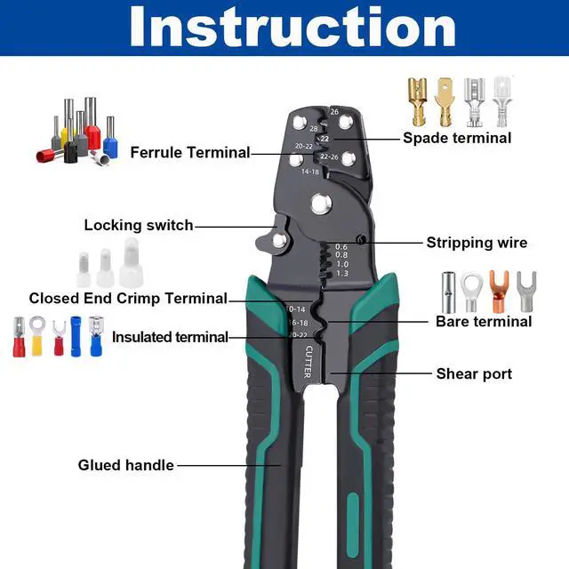 Alt view image 3 of 6 - Wire Crimping Tool, Multifunctional stripping crimping pliers Wire stripper and crimping tool for Insulated Bare/Heat Shrink connectors Electrical Connectors(22-10 AWG)