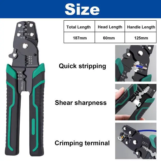 Alt view image 6 of 6 - Wire Crimping Tool, Multifunctional stripping crimping pliers Wire stripper and crimping tool for Insulated Bare/Heat Shrink connectors Electrical Connectors(22-10 AWG)