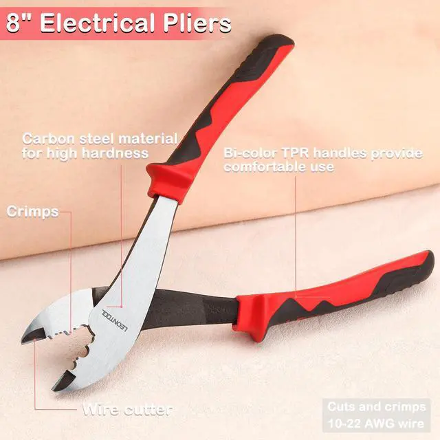 Alt view image 2 of 7 - Electrician's Terminal Crimp Pliers with Cutter Wire Crimping Tools Electrical Pliers with TPR Handle Crimping and Cutting Tool for 10 to 22 AWG Terminals and Connectors