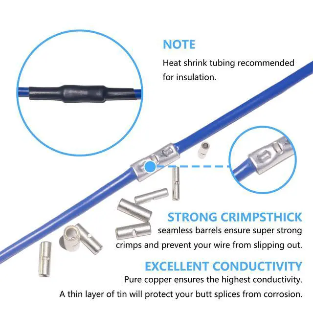 Alt view image 4 of 6 - 50PCS Non Insulated Butt Connectors 24-8 AWG,Uninsulated Crimp Wire Connectors Electrical Seamless Crimping Terminals,Bare Copper Crimp Splice Terminal for 22,20,18,16,12,8 Gauge Wire