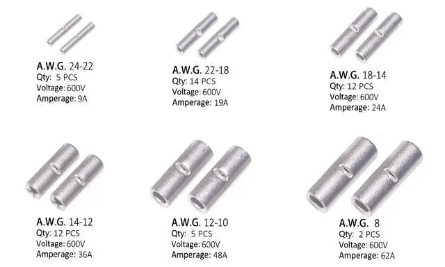 Alt view image 2 of 6 - 50PCS Non Insulated Butt Connectors 24-8 AWG,Uninsulated Crimp Wire Connectors Electrical Seamless Crimping Terminals,Bare Copper Crimp Splice Terminal for 22,20,18,16,12,8 Gauge Wire