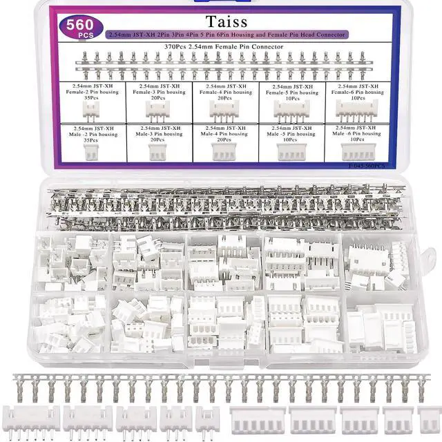 Main image of 560PCS 2.54mm JST-XH Connector Kit 2.54mm 2/3/4/5/6 Pin Housing Female and Male Adapter Cable Connector Plug,JST Connector Female Pin Head Connector Adapter Plug