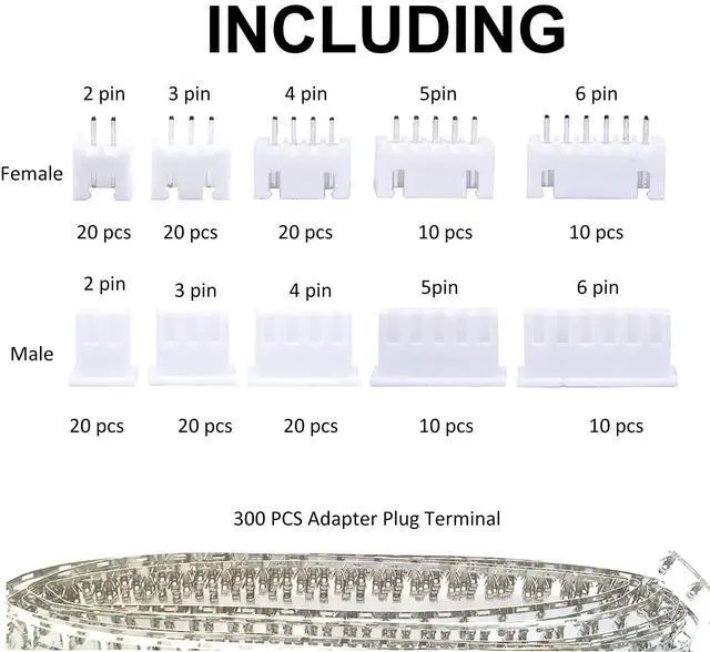 Alt view image 2 of 7 - 460PCS JST-XH Connector Kit 2.54mm Pitch, 2/3/4/5/6 Pin Male & Female Housing with Male Housing Adapter Plug Terminal