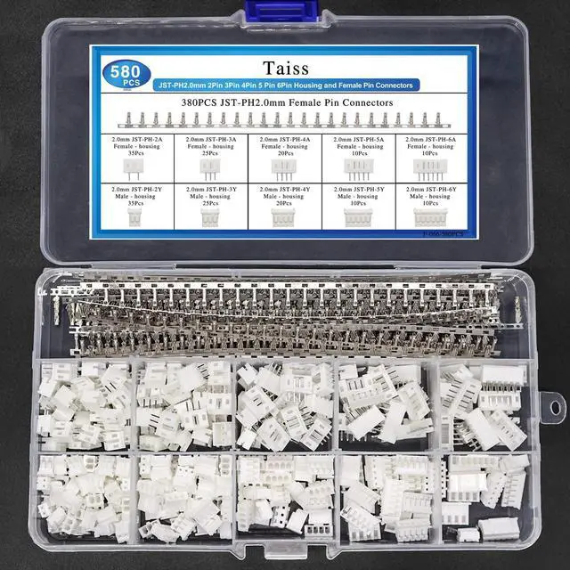 Alt view image 6 of 7 - 580PCS JST PH Connector kit 2.0mm 2/3/4/5/6Pin Housing,Female and Male Adapter Cable Connector Plug,PH2.0mm Female Pin Connectors,JST Connector F-066-580PCS