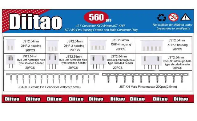 Alt view image 4 of 4 - 560PCS for JST Connector Kit for JST-XHP 2/3/4/5 Pin Housing Female and Male Connector Plug, Adapter Cable Connector 2.54mm Male Female Pin Terminal Connector Crimp DIP Kit(2.54mm)