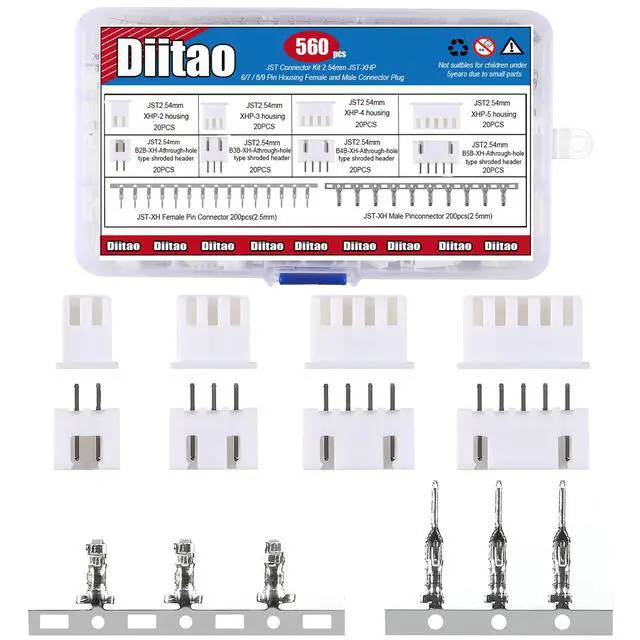 Alt view image 2 of 4 - 560PCS for JST Connector Kit for JST-XHP 2/3/4/5 Pin Housing Female and Male Connector Plug, Adapter Cable Connector 2.54mm Male Female Pin Terminal Connector Crimp DIP Kit(2.54mm)