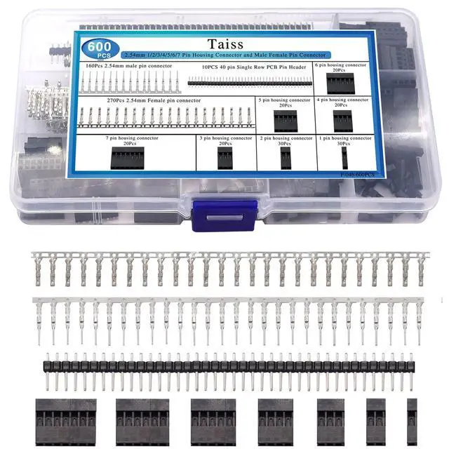 Alt view image 4 of 7 - 600PCS Dupont Connector Kit - 2.54mm 1/2/3/4/5/6/7 Pin Housing Connector and Male/Female Crimp Pin, Jumper Wire Cable