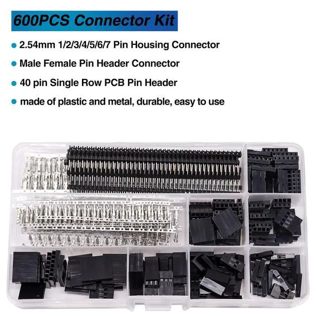 Alt view image 2 of 7 - 600PCS Dupont Connector Kit - 2.54mm 1/2/3/4/5/6/7 Pin Housing Connector and Male/Female Crimp Pin, Jumper Wire Cable