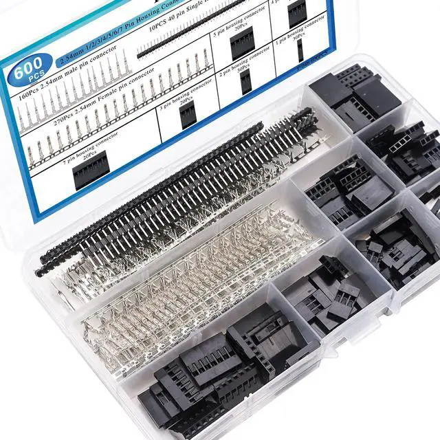 Alt view image 5 of 7 - 600PCS Dupont Connector Kit - 2.54mm 1/2/3/4/5/6/7 Pin Housing Connector and Male/Female Crimp Pin, Jumper Wire Cable