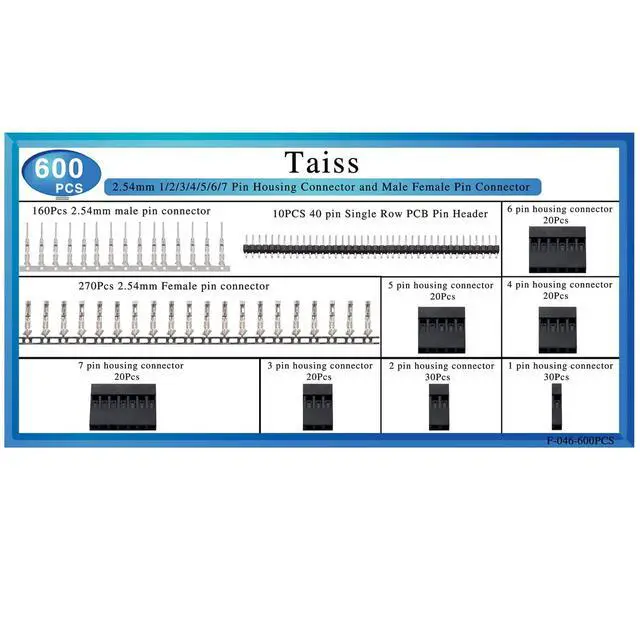 Alt view image 3 of 7 - 600PCS Dupont Connector Kit - 2.54mm 1/2/3/4/5/6/7 Pin Housing Connector and Male/Female Crimp Pin, Jumper Wire Cable