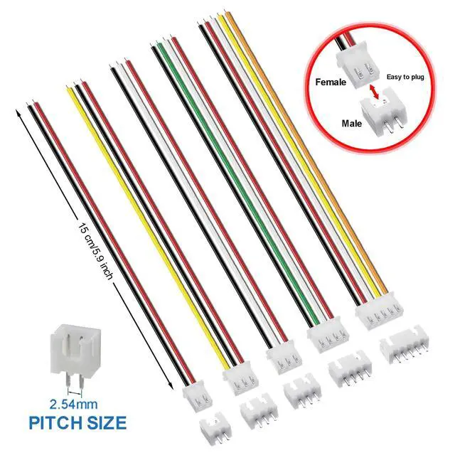 Alt view image 5 of 7 - 20 Pairs 5 Pin for JST-XH Connector Kit, XH 2.54mm 5pin Header Male and Female Connectors Plug Adapter with Flat Wire Cable 150mm 24AWG Compatible with for JST XH